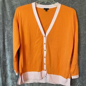 Talbots Women V‎ Neck Button Cardigan Orange/Pink Size L Preppy Academia Scholar